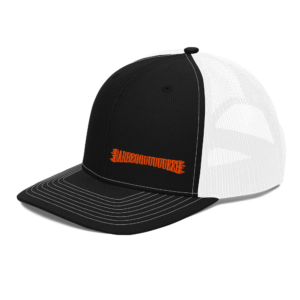 barbeqquuuuueee trucker hat front left panel view