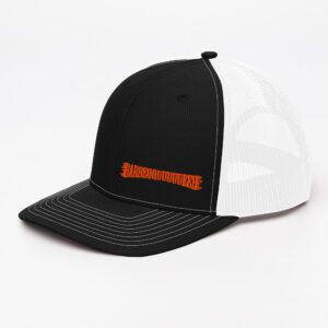 Black Trucker Cap with White Mesh and Barbeqquuuuueee embroidered on front left panel