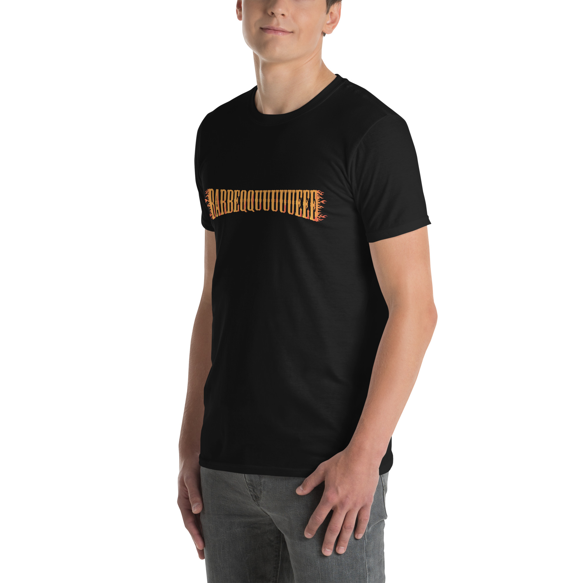 Barbeqquuuueee (Front) Bourbon & Blues (Back) T-Shirt - Image 3